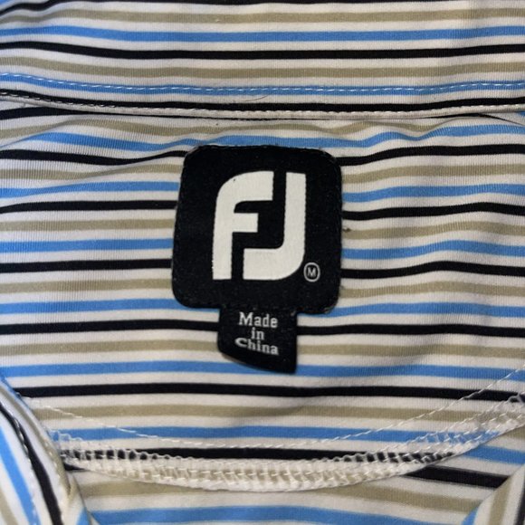 Footjoy Men's Blue, Beige & Black Striped 3 Button Polo, Size M - Picture 7 of 7
